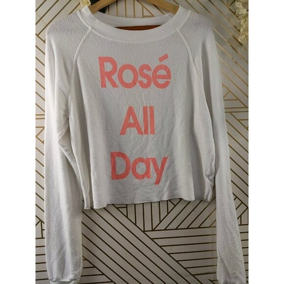 WILDFOX Women's ROSE ALL DAY Spell Out Cropped Pullover Jumper Size XS - Picture 3 of 10